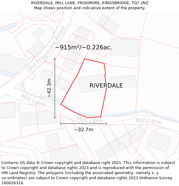 RIVERDALE, MILL LANE, FROGMORE, KINGSBRIDGE, TQ7 2NZ: Plot and title map