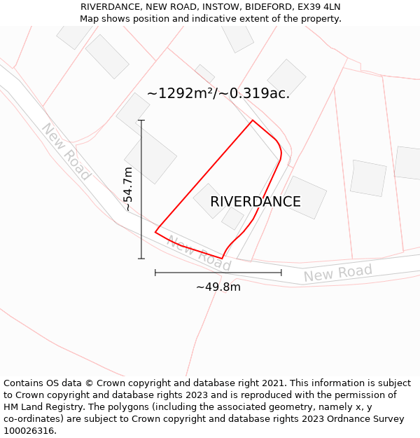 RIVERDANCE, NEW ROAD, INSTOW, BIDEFORD, EX39 4LN: Plot and title map