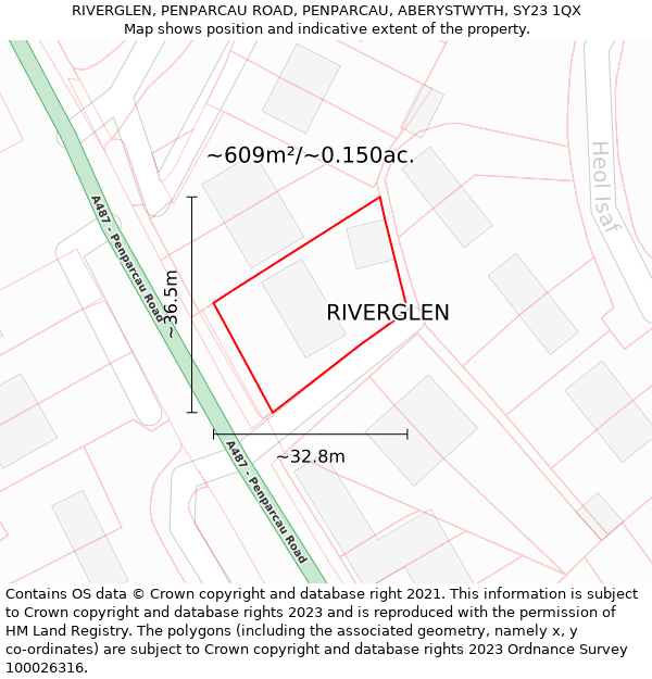 RIVERGLEN, PENPARCAU ROAD, PENPARCAU, ABERYSTWYTH, SY23 1QX: Plot and title map