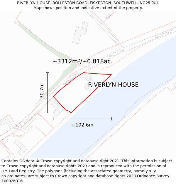 RIVERLYN HOUSE, ROLLESTON ROAD, FISKERTON, SOUTHWELL, NG25 0UH: Plot and title map