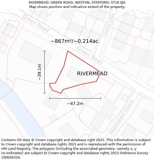 RIVERMEAD, GREEN ROAD, WESTON, STAFFORD, ST18 0JA: Plot and title map