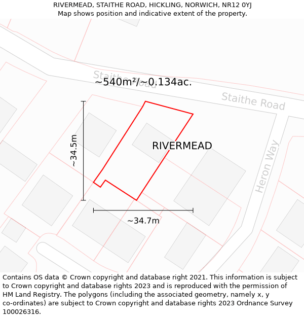 RIVERMEAD, STAITHE ROAD, HICKLING, NORWICH, NR12 0YJ: Plot and title map