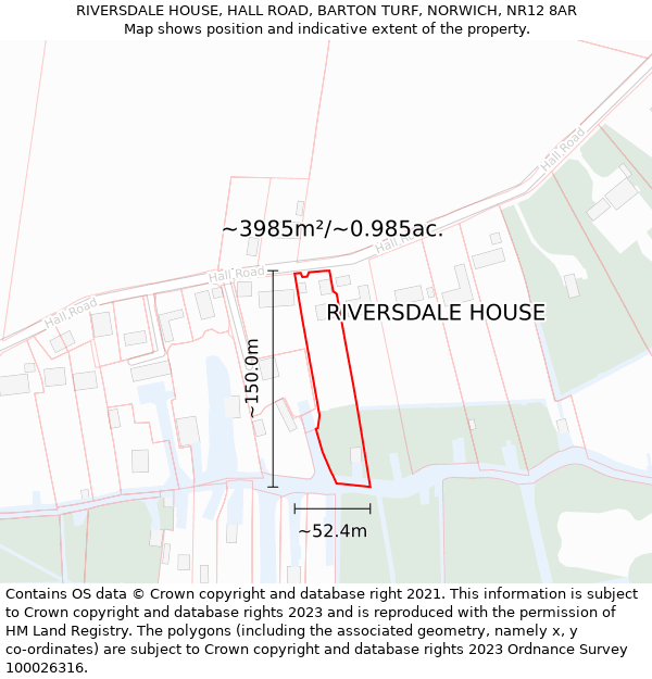 RIVERSDALE HOUSE, HALL ROAD, BARTON TURF, NORWICH, NR12 8AR: Plot and title map