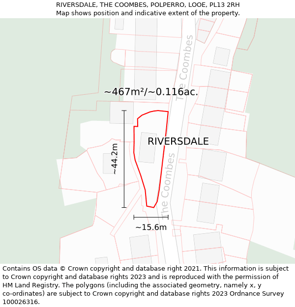 RIVERSDALE, THE COOMBES, POLPERRO, LOOE, PL13 2RH: Plot and title map