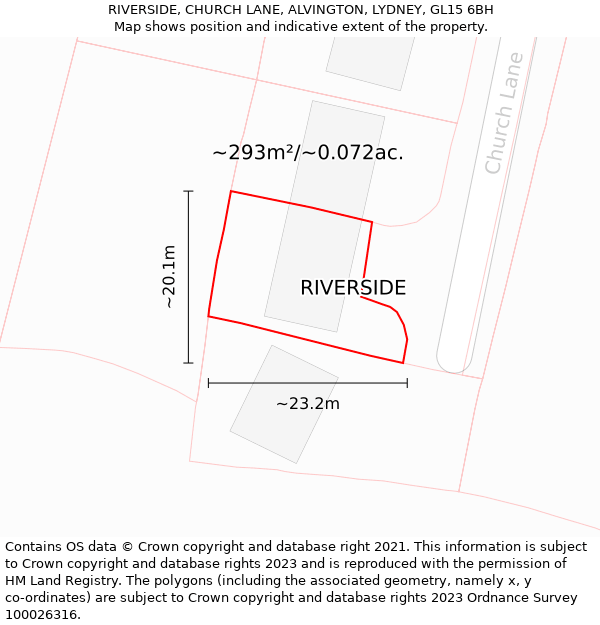 RIVERSIDE, CHURCH LANE, ALVINGTON, LYDNEY, GL15 6BH: Plot and title map