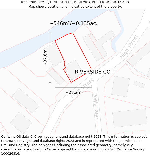 RIVERSIDE COTT, HIGH STREET, DENFORD, KETTERING, NN14 4EQ: Plot and title map
