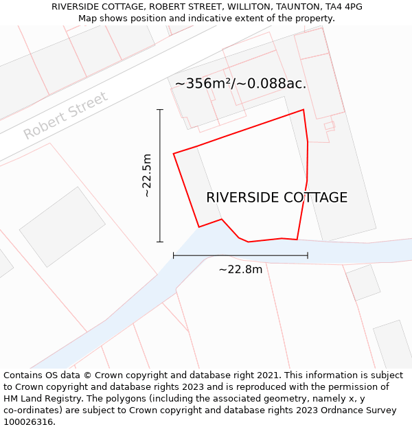 RIVERSIDE COTTAGE, ROBERT STREET, WILLITON, TAUNTON, TA4 4PG: Plot and title map