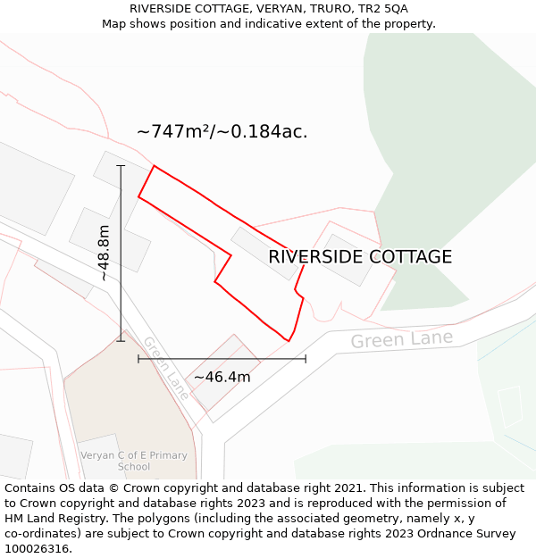 RIVERSIDE COTTAGE, VERYAN, TRURO, TR2 5QA: Plot and title map