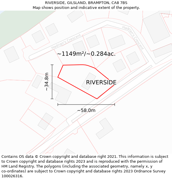 RIVERSIDE, GILSLAND, BRAMPTON, CA8 7BS: Plot and title map