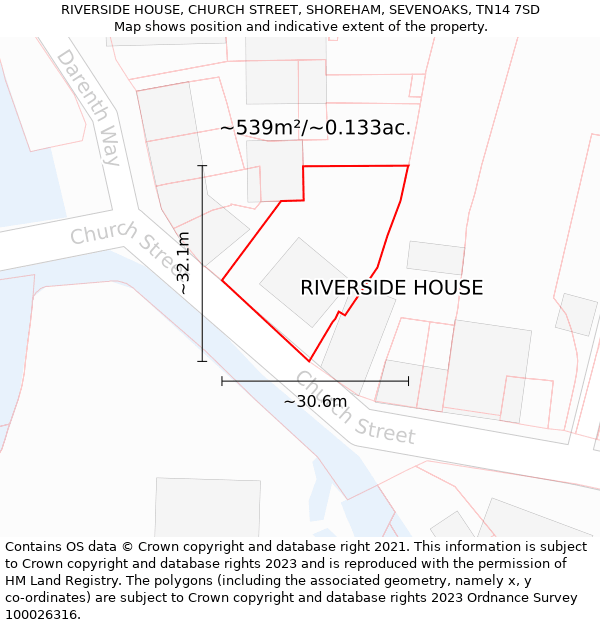 RIVERSIDE HOUSE, CHURCH STREET, SHOREHAM, SEVENOAKS, TN14 7SD: Plot and title map