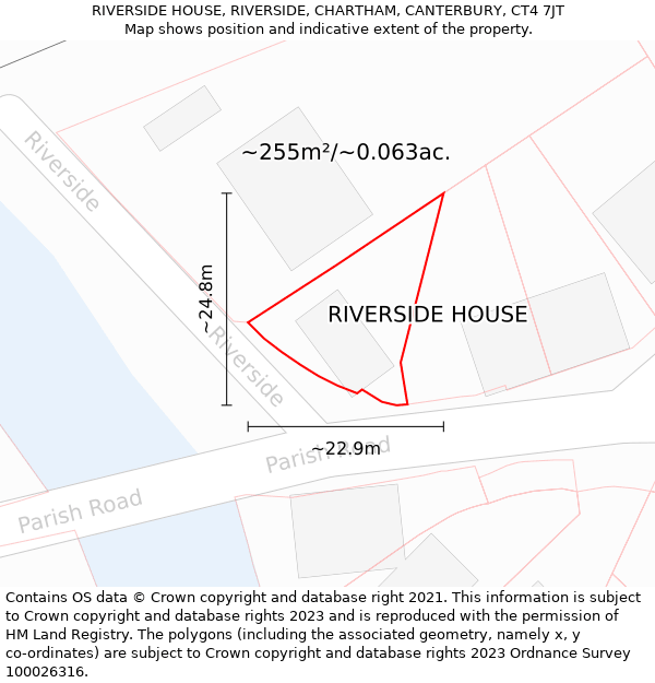 RIVERSIDE HOUSE, RIVERSIDE, CHARTHAM, CANTERBURY, CT4 7JT: Plot and title map