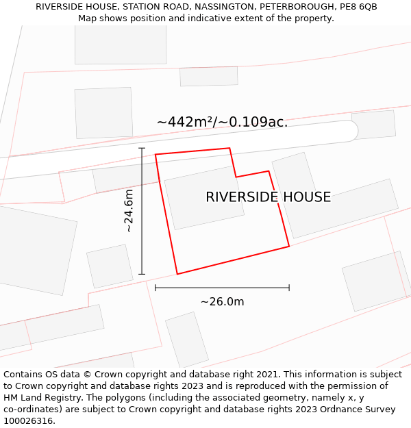RIVERSIDE HOUSE, STATION ROAD, NASSINGTON, PETERBOROUGH, PE8 6QB: Plot and title map