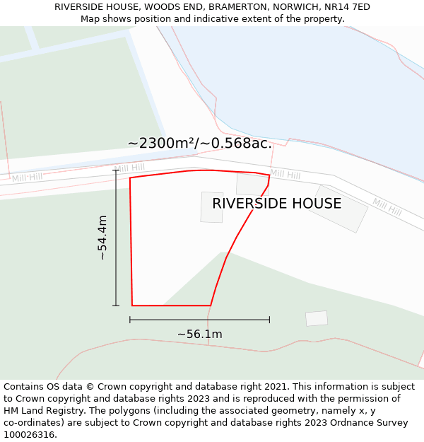 RIVERSIDE HOUSE, WOODS END, BRAMERTON, NORWICH, NR14 7ED: Plot and title map