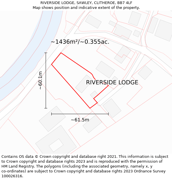 RIVERSIDE LODGE, SAWLEY, CLITHEROE, BB7 4LF: Plot and title map