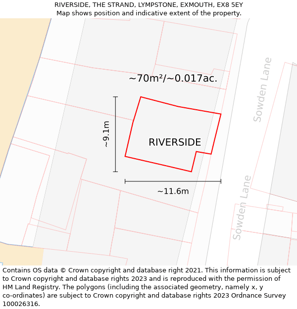 RIVERSIDE, THE STRAND, LYMPSTONE, EXMOUTH, EX8 5EY: Plot and title map