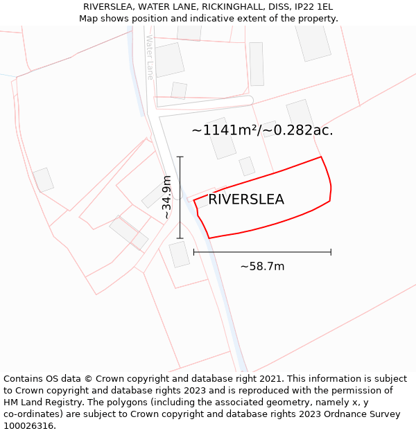 RIVERSLEA, WATER LANE, RICKINGHALL, DISS, IP22 1EL: Plot and title map