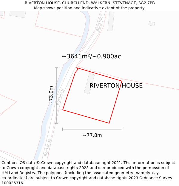 RIVERTON HOUSE, CHURCH END, WALKERN, STEVENAGE, SG2 7PB: Plot and title map