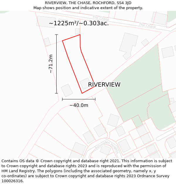 RIVERVIEW, THE CHASE, ROCHFORD, SS4 3JD: Plot and title map