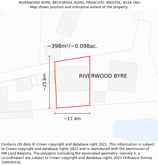 RIVERWOOD BYRE, BECKSPOOL ROAD, FRENCHAY, BRISTOL, BS16 1NU: Plot and title map