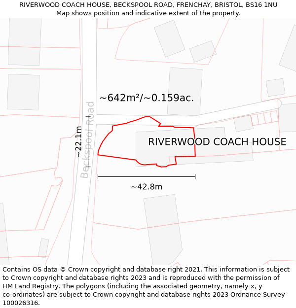 RIVERWOOD COACH HOUSE, BECKSPOOL ROAD, FRENCHAY, BRISTOL, BS16 1NU: Plot and title map
