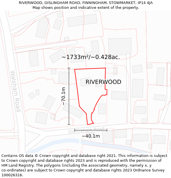 RIVERWOOD, GISLINGHAM ROAD, FINNINGHAM, STOWMARKET, IP14 4JA: Plot and title map