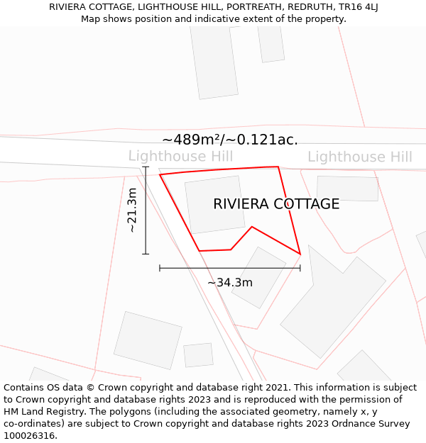 RIVIERA COTTAGE, LIGHTHOUSE HILL, PORTREATH, REDRUTH, TR16 4LJ: Plot and title map