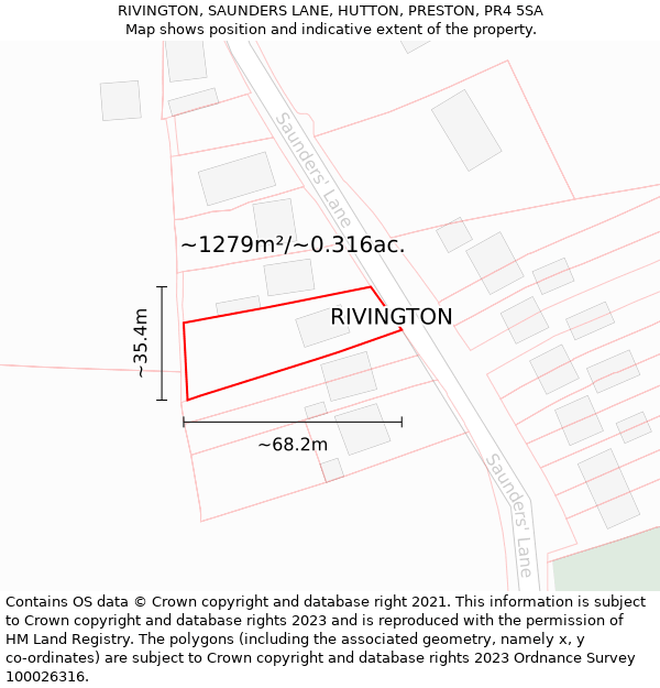 RIVINGTON, SAUNDERS LANE, HUTTON, PRESTON, PR4 5SA: Plot and title map