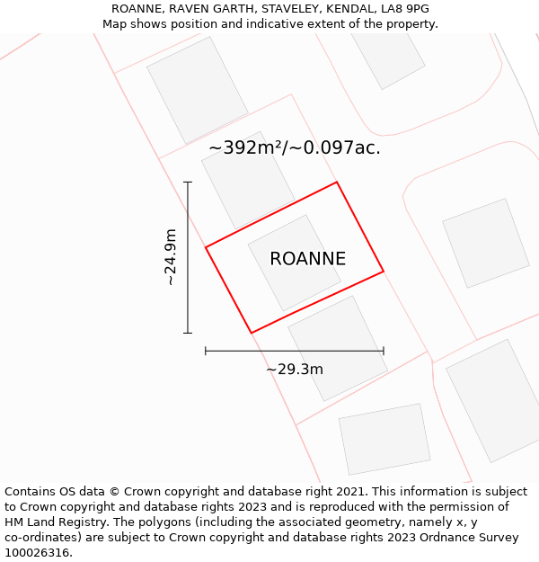 ROANNE, RAVEN GARTH, STAVELEY, KENDAL, LA8 9PG: Plot and title map