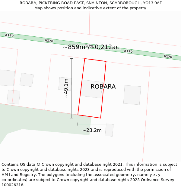 ROBARA, PICKERING ROAD EAST, SNAINTON, SCARBOROUGH, YO13 9AF: Plot and title map