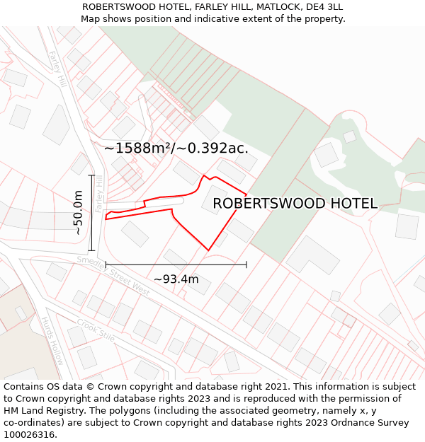 ROBERTSWOOD HOTEL, FARLEY HILL, MATLOCK, DE4 3LL: Plot and title map