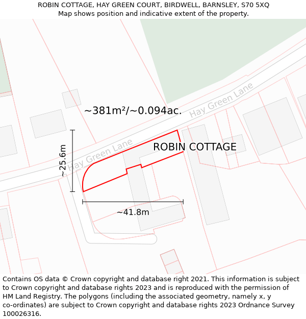 ROBIN COTTAGE, HAY GREEN COURT, BIRDWELL, BARNSLEY, S70 5XQ: Plot and title map