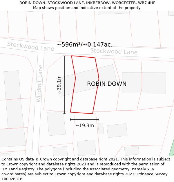 ROBIN DOWN, STOCKWOOD LANE, INKBERROW, WORCESTER, WR7 4HF: Plot and title map