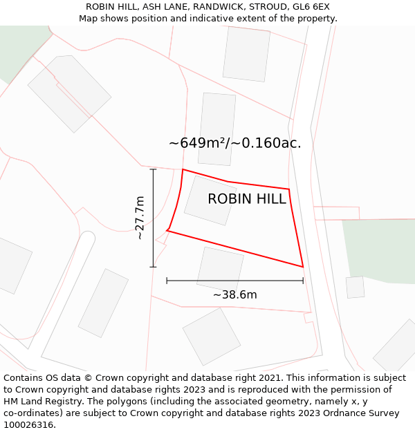 ROBIN HILL, ASH LANE, RANDWICK, STROUD, GL6 6EX: Plot and title map