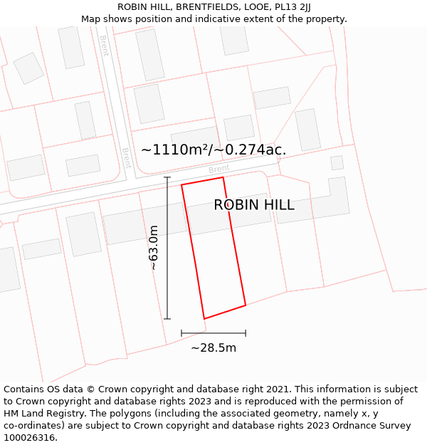 ROBIN HILL, BRENTFIELDS, LOOE, PL13 2JJ: Plot and title map