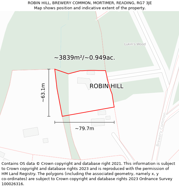 ROBIN HILL, BREWERY COMMON, MORTIMER, READING, RG7 3JE: Plot and title map