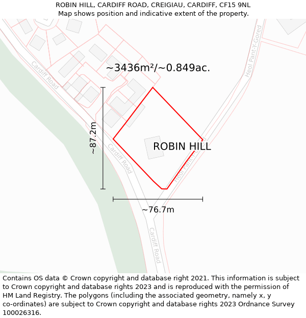 ROBIN HILL, CARDIFF ROAD, CREIGIAU, CARDIFF, CF15 9NL: Plot and title map