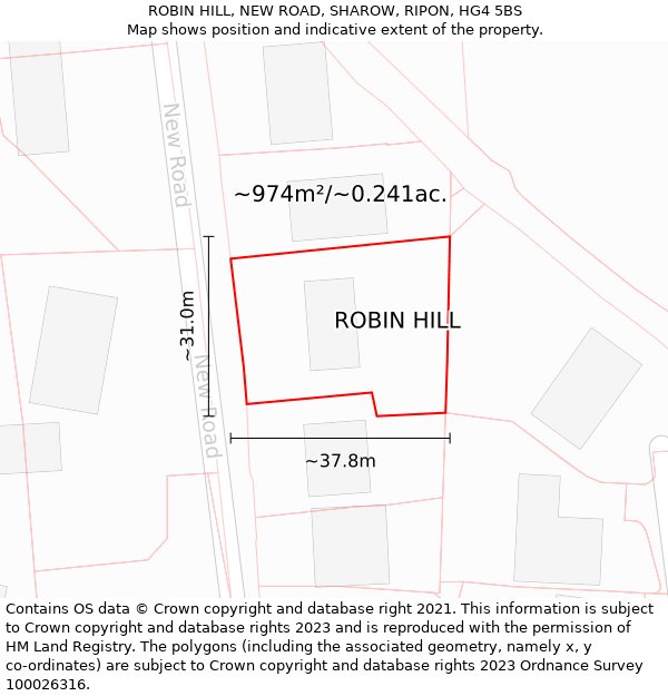 ROBIN HILL, NEW ROAD, SHAROW, RIPON, HG4 5BS: Plot and title map