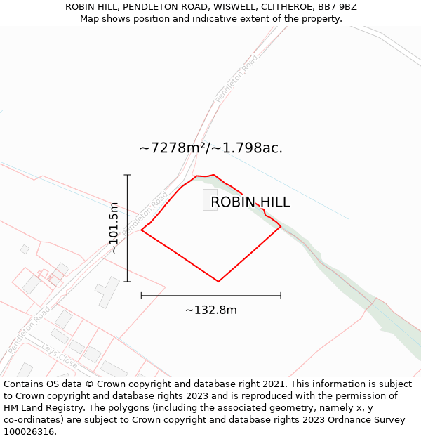 ROBIN HILL, PENDLETON ROAD, WISWELL, CLITHEROE, BB7 9BZ: Plot and title map