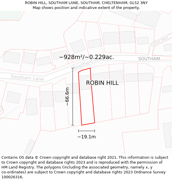 ROBIN HILL, SOUTHAM LANE, SOUTHAM, CHELTENHAM, GL52 3NY: Plot and title map