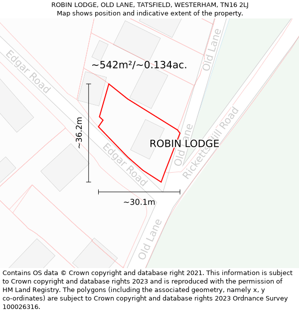 ROBIN LODGE, OLD LANE, TATSFIELD, WESTERHAM, TN16 2LJ: Plot and title map