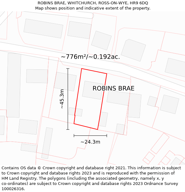 ROBINS BRAE, WHITCHURCH, ROSS-ON-WYE, HR9 6DQ: Plot and title map