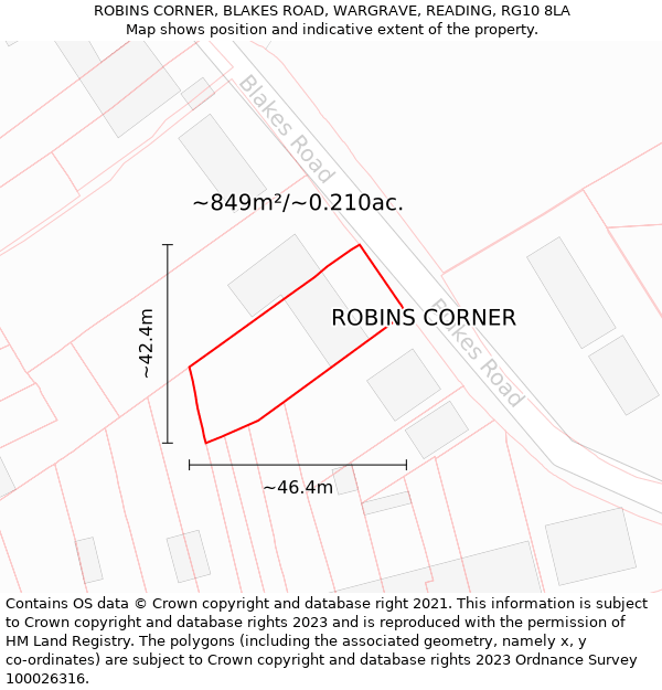 ROBINS CORNER, BLAKES ROAD, WARGRAVE, READING, RG10 8LA: Plot and title map