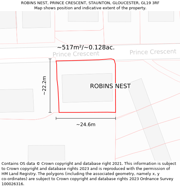 ROBINS NEST, PRINCE CRESCENT, STAUNTON, GLOUCESTER, GL19 3RF: Plot and title map