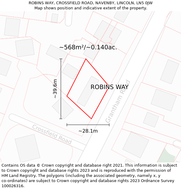 ROBINS WAY, CROSSFIELD ROAD, NAVENBY, LINCOLN, LN5 0JW: Plot and title map