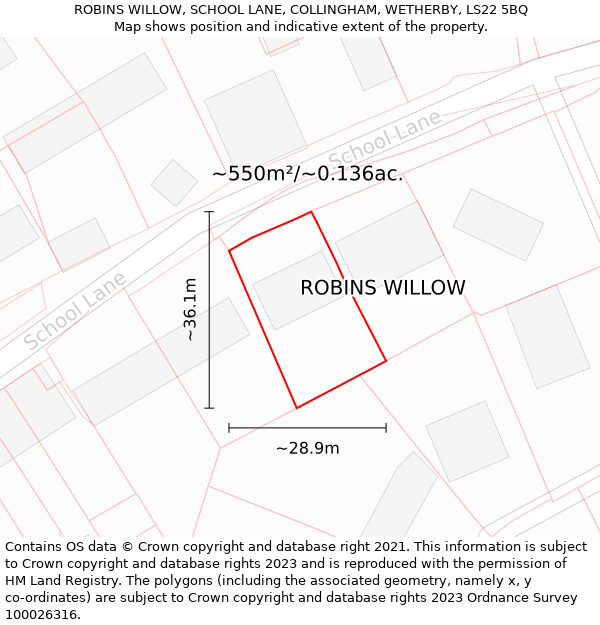 ROBINS WILLOW, SCHOOL LANE, COLLINGHAM, WETHERBY, LS22 5BQ: Plot and title map