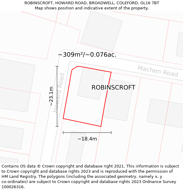 ROBINSCROFT, HOWARD ROAD, BROADWELL, COLEFORD, GL16 7BT: Plot and title map