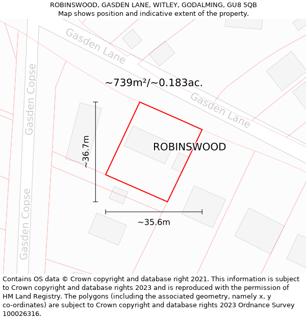 ROBINSWOOD, GASDEN LANE, WITLEY, GODALMING, GU8 5QB: Plot and title map