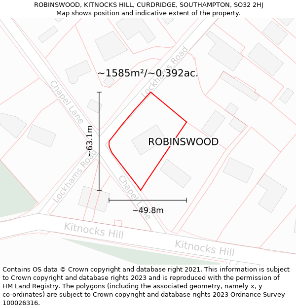 ROBINSWOOD, KITNOCKS HILL, CURDRIDGE, SOUTHAMPTON, SO32 2HJ: Plot and title map