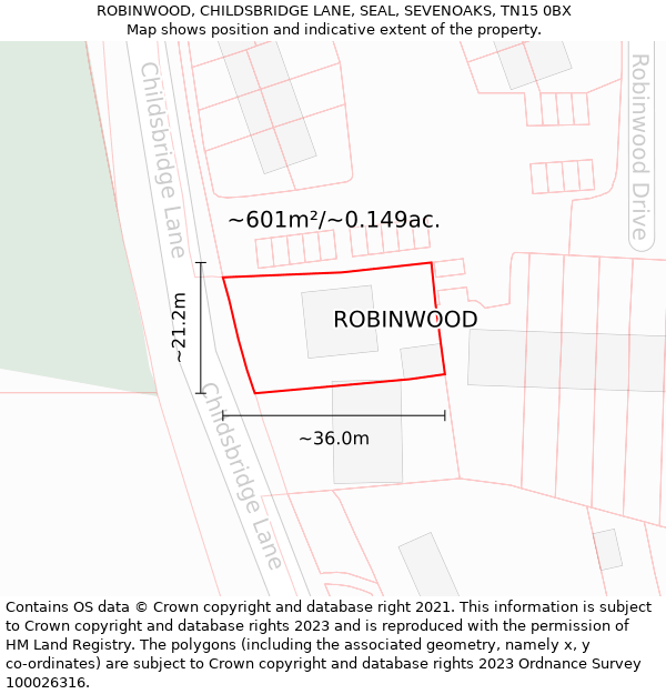 ROBINWOOD, CHILDSBRIDGE LANE, SEAL, SEVENOAKS, TN15 0BX: Plot and title map