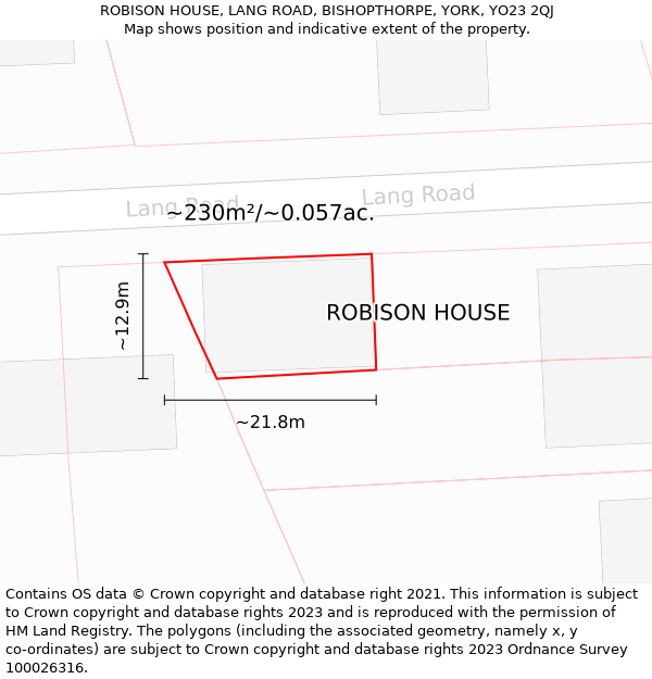 ROBISON HOUSE, LANG ROAD, BISHOPTHORPE, YORK, YO23 2QJ: Plot and title map